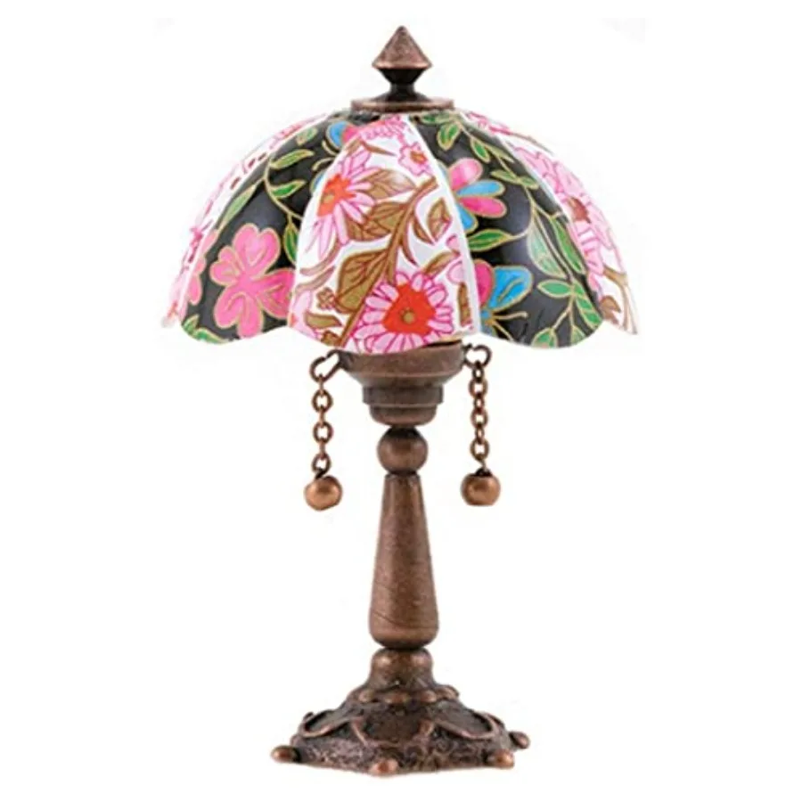 

Town Square Miniatures Dollhouse Bronze Table Lamp with Floral Tiffany Shade 12V Electric Lighting
