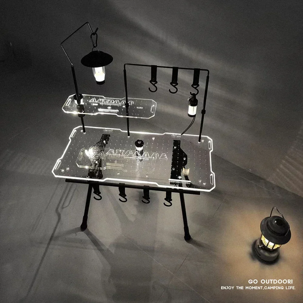 

Outdoor Camping Table Tactical Camping Acrylic Folding Storage Liftable Table Legs No Table Board Luminous Lights