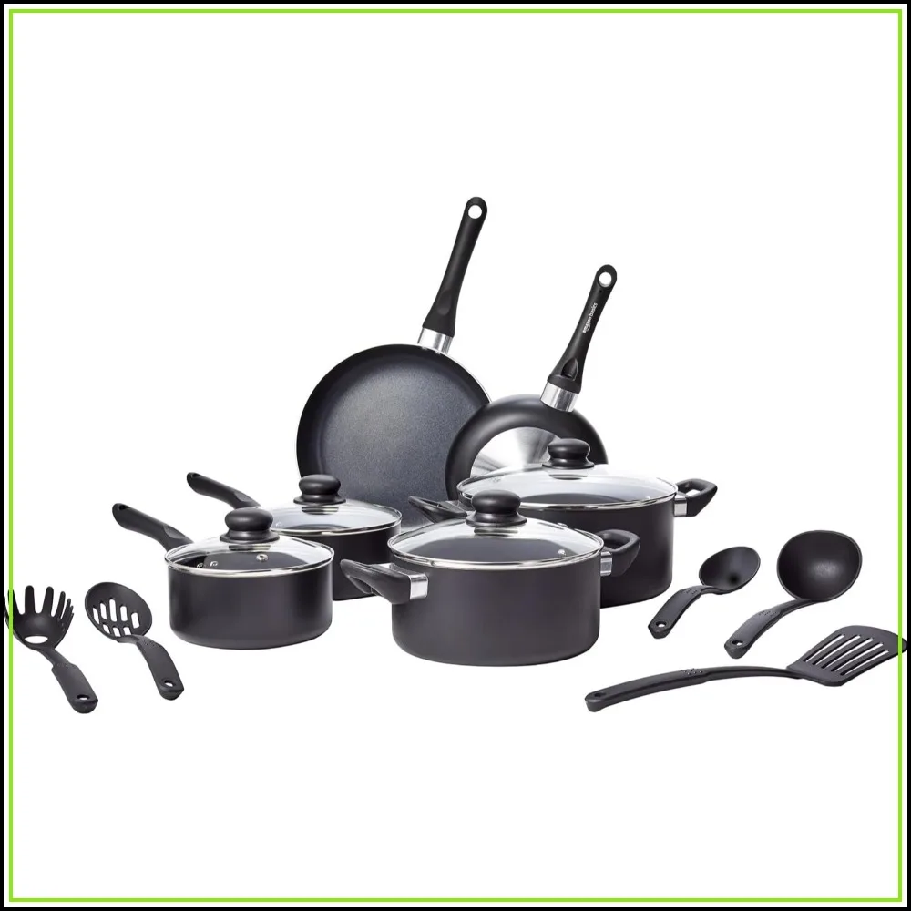 

Non-Stick Cookware 15-Piece Set with Stay-Cool Handles, Even Heating, Pots, Pans & Utensils, Black