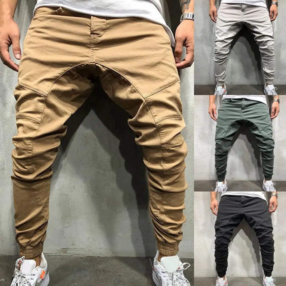 Men Sweatpants Anti Pilling Solid Color Sports Casual Trousers Ribbed Ankle Shrink Resistant Men Pants Fitness Clothing