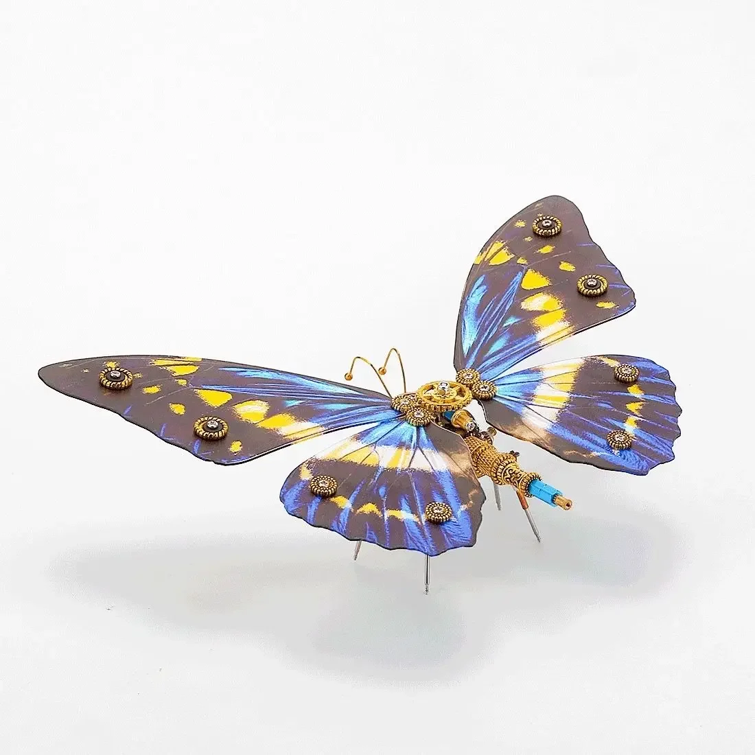 Papillon punk bricolage avec base, insectes mécaniques Cyberpunk, kit de modèle d'assemblage en métal, puzzle 3D, jouets faits à la main pour adultes et enfants