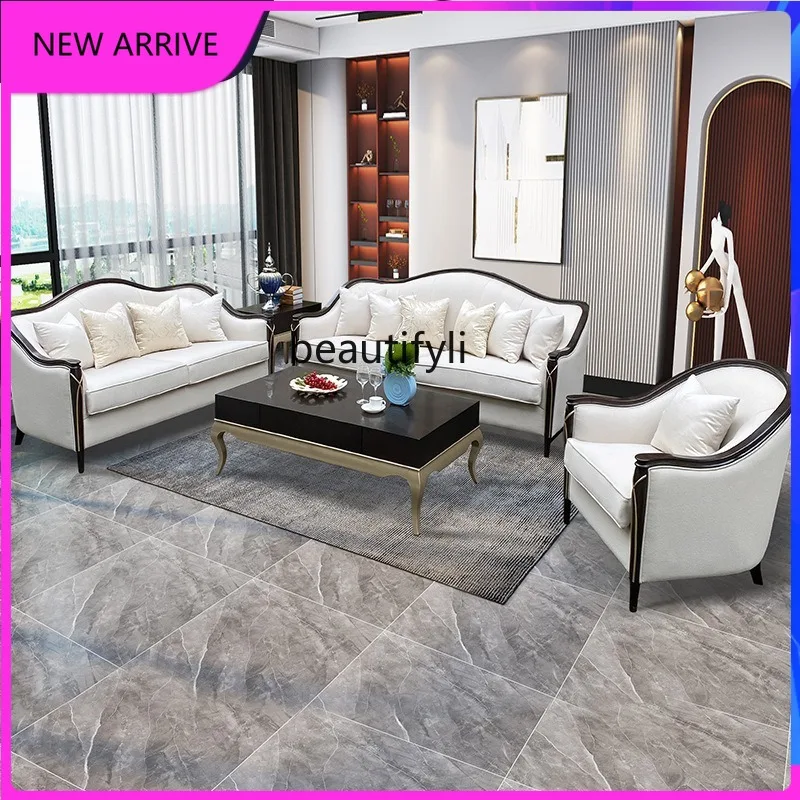 

C89 American Style Beech Light Luxury Cotton Linen Fabric Sofa Set Simple Solid Wood Birch Sofa