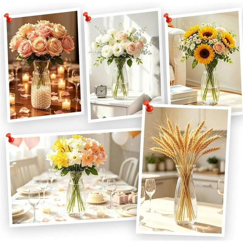 AT29-20 Pack Plastic Vases For Flowers With Twines Ropes Clear Bud Vases Bulk 6.7 Inch Plastic Vases For Centerpieces Flower