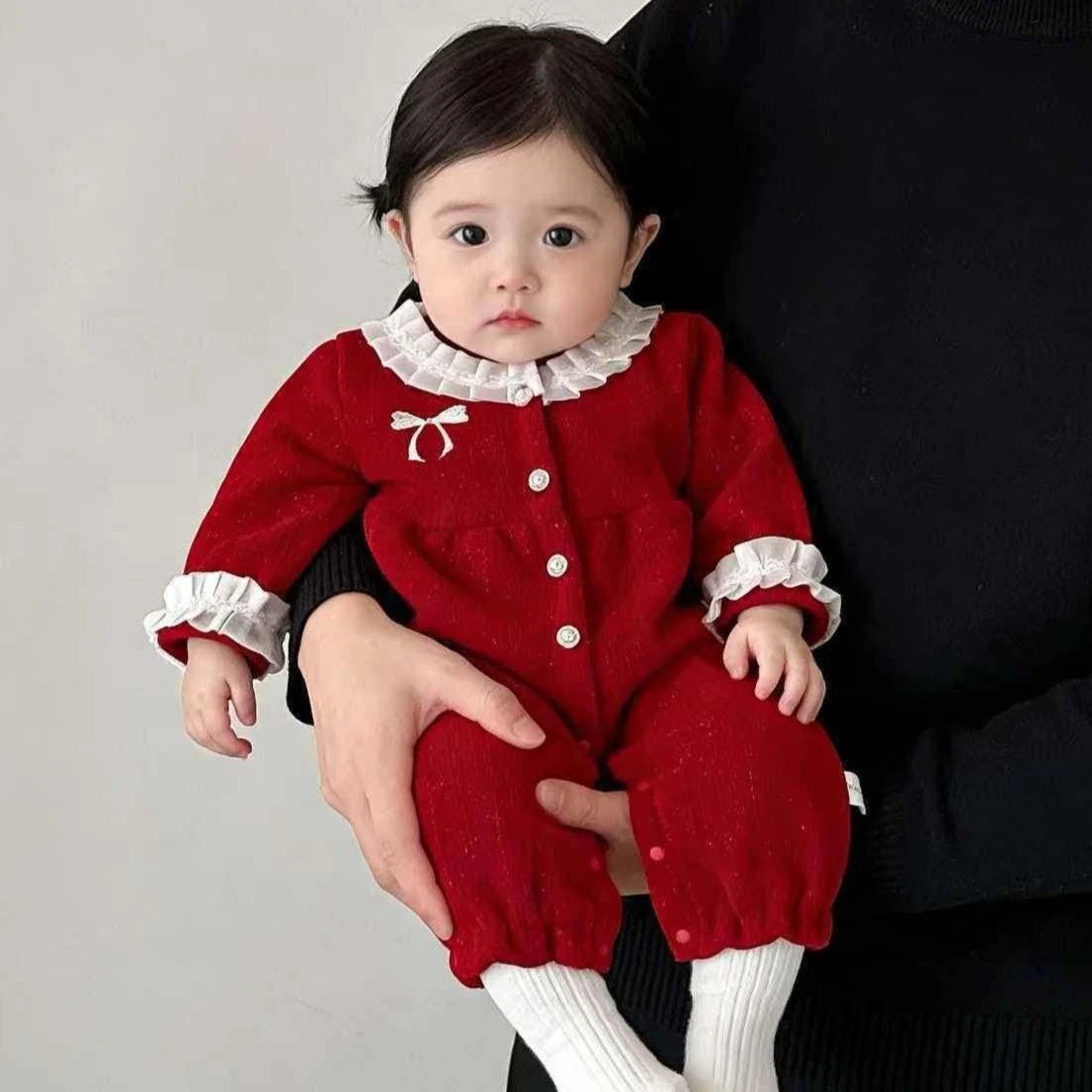 Girls' Onesie 2026 Autumn and Winter New Children's Clothing Korean Style Girl Baby Double Layer Plus Velvet Lace Onesie
