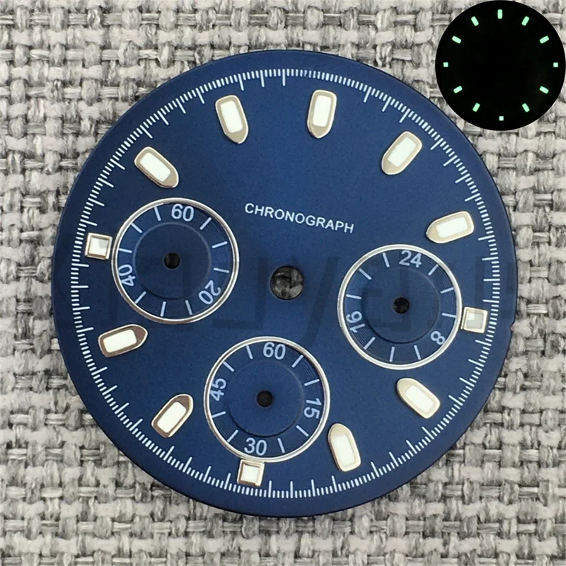 High Quality 30mm VK63  Watch Dials Black Rose Ice Blue Dial Green Luminous Fits for VK63 Movement Men's Watch Accessories Parts view 4