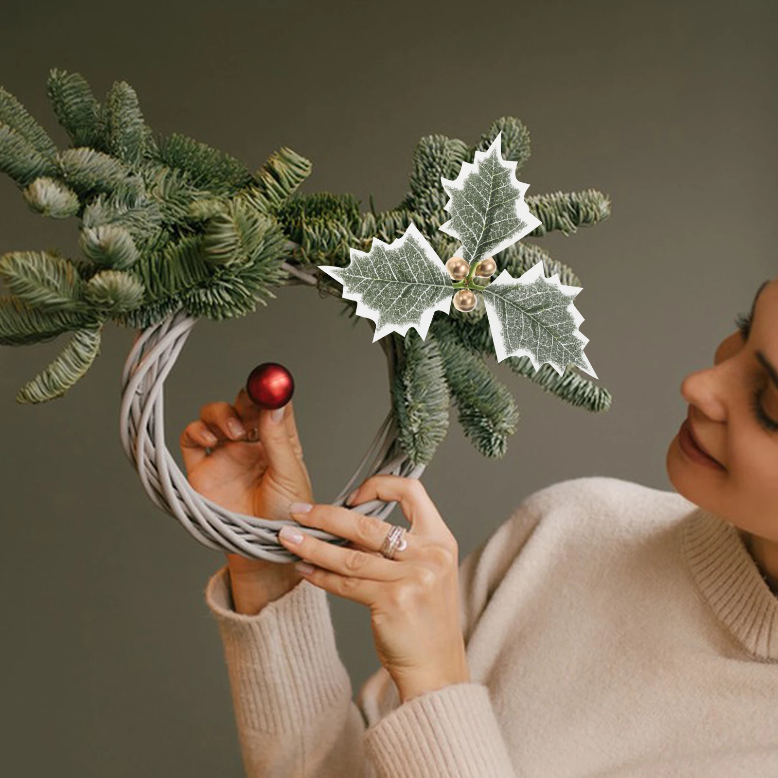 

10 Pcs Holly Leaves for Crafts Christmas Tree Wreath Accessories Garlands Greenery Centerpieces
