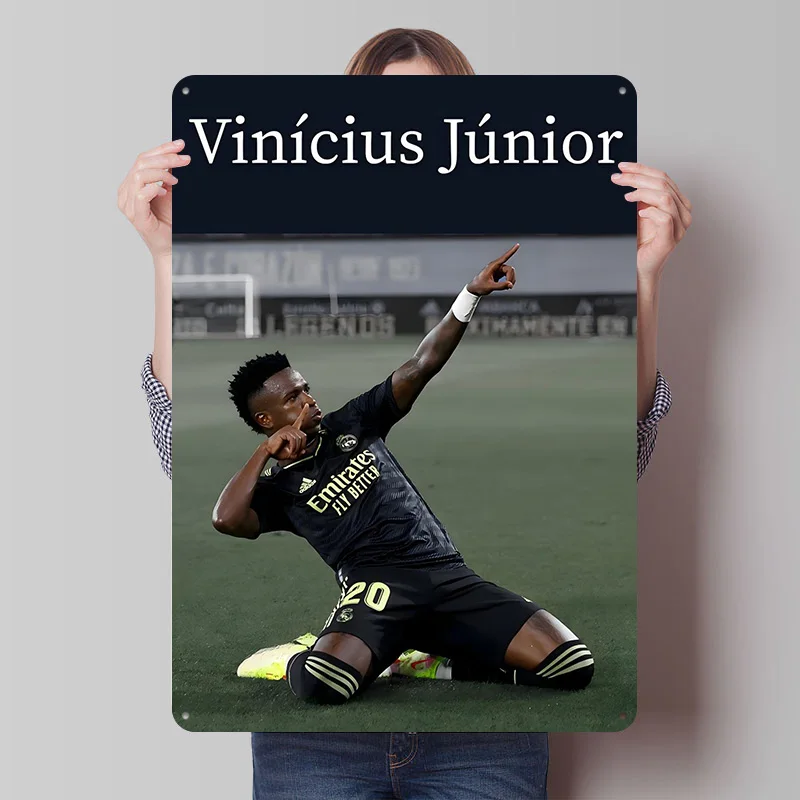 Vinicius Junior Soccer Celebration Printing Poster Customized Retro Wall Art Vintage Metal Signs for Fans Office Decor Room Home