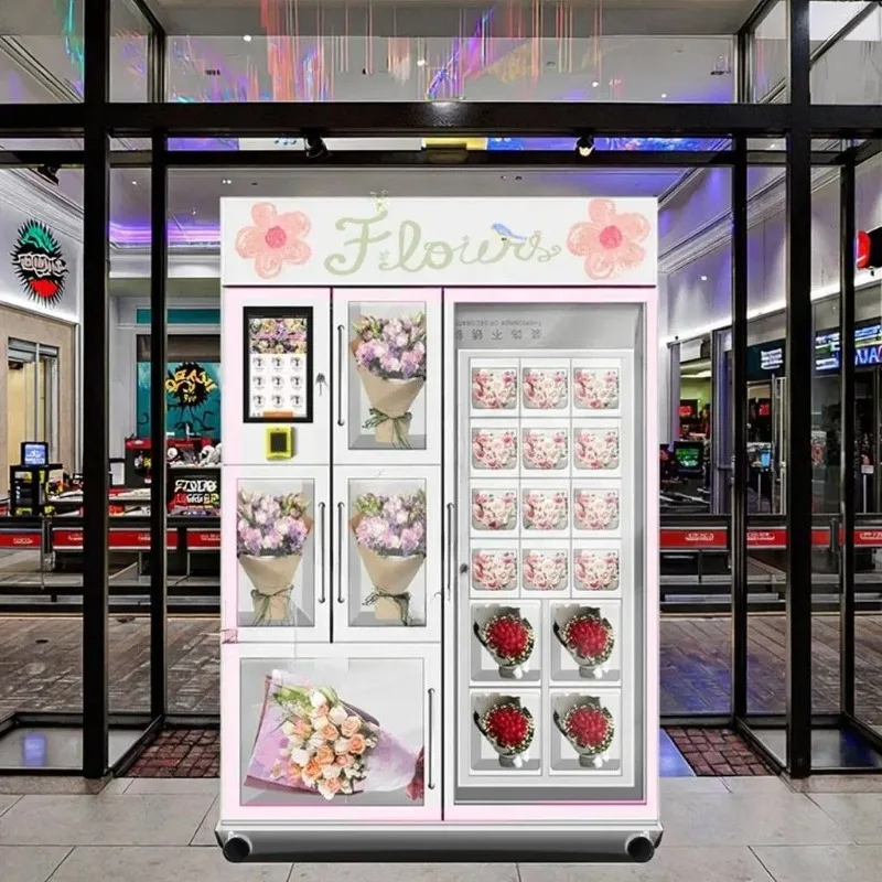 Flower Vending Machine Intelligent Automatic Monitoring Function Custom 22 Inch Touchscreen Cloud Based Cooling Compressor Unit