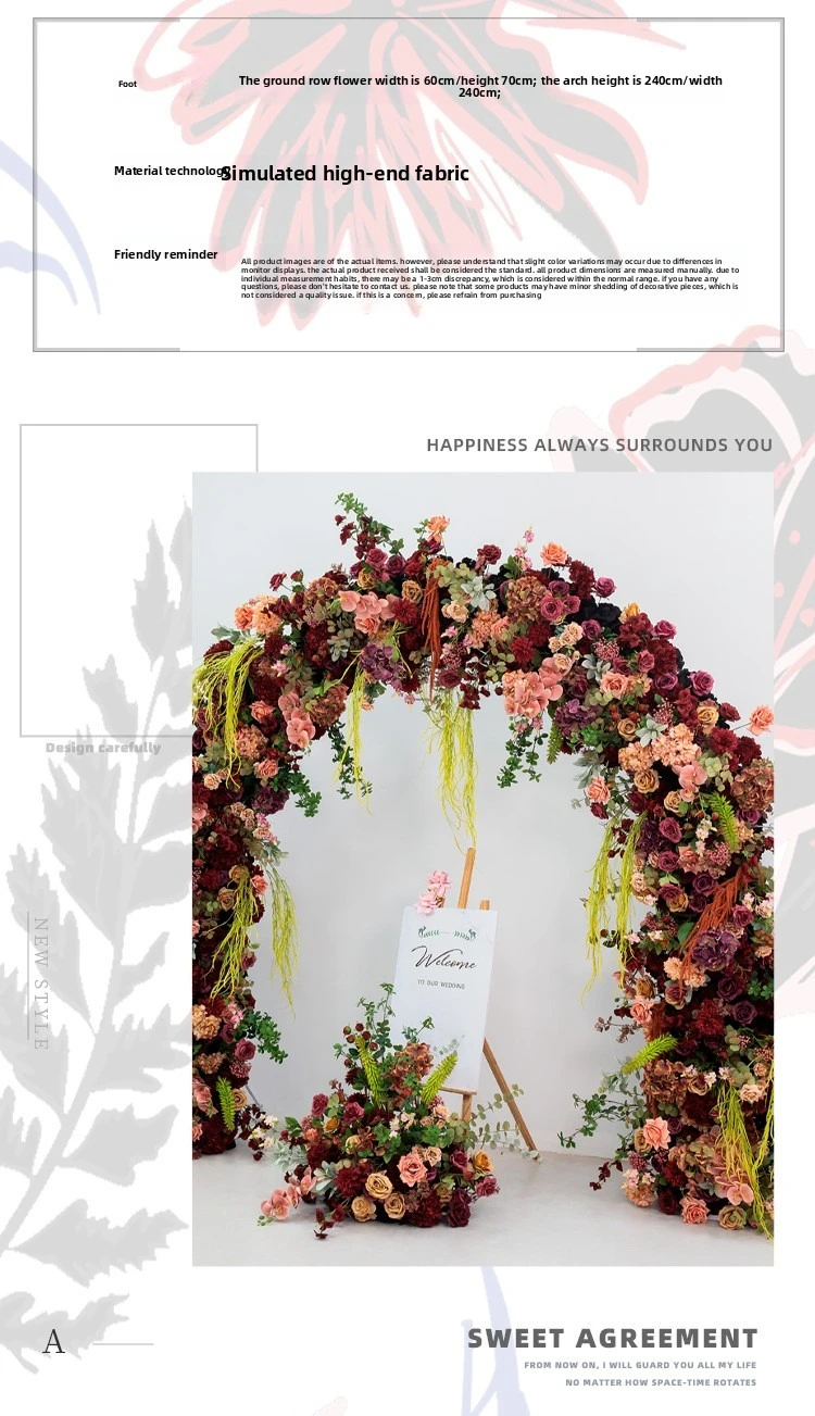2,4M Tiefrot U-förmiger Künstlicher Blumenbogen Hochzeits-Hintergrund Bühnen- und Schaufensterdekoration für Outdoor-Events Blumendekoration Großhandel – Detail 7