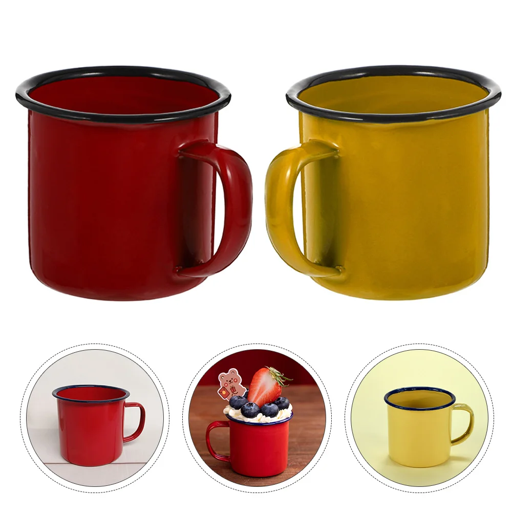 2 Pcs Espresso Coffee Colored Enamel Mug Drinking Cup Tea Beer Juice Water Small Office