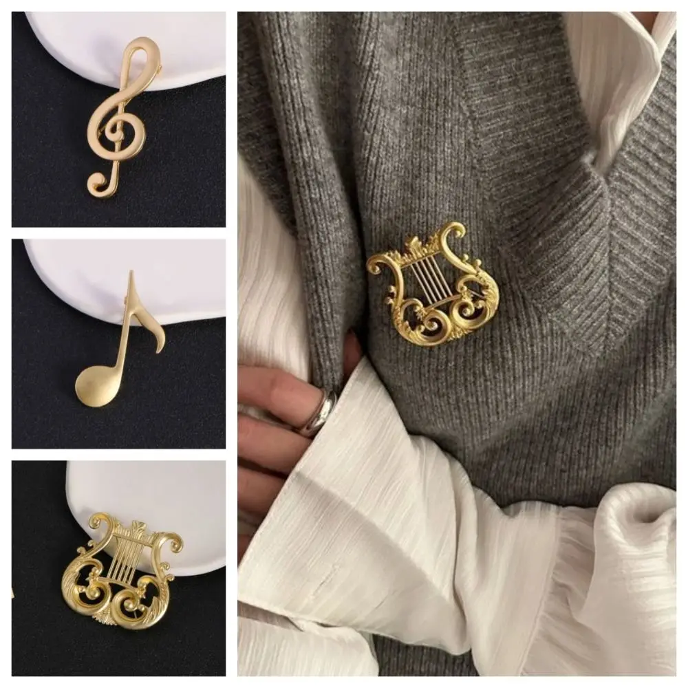 Creative Music Instrument Eighth Note Pin Music Note Vintage G Clef Brooch Jewelry Alloy Harp Badge Gift