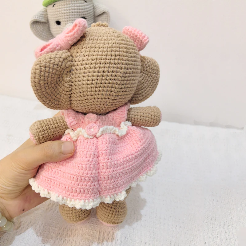 Bonecas de pelúcia de elefante de crochê macio de malha artesanal – Brinquedo confortável feito à mão para dormir, decoração de berçário, presente de chá de bebê