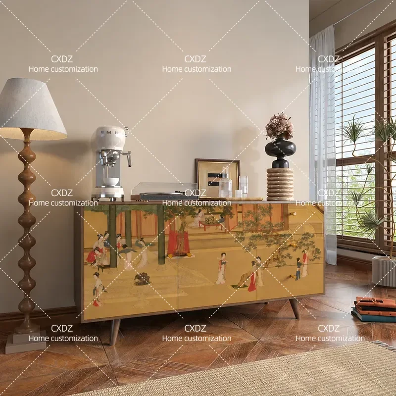 French Chinese Style Dream of Red Buildings Dining Side Cabinet Integrated Storage Solid Wood Floor Porch Cabinet Living Room
