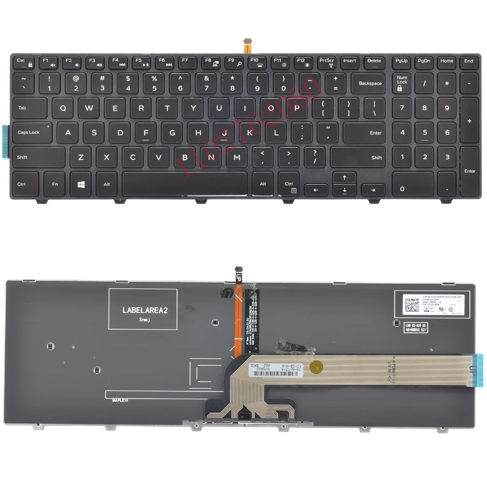 Teclado de ordenador portátil con retroiluminación para Dell Inspiron 15 5000 Series 15 5551 5552 5555 5558 5559 7559 diseño estadounidense color negro