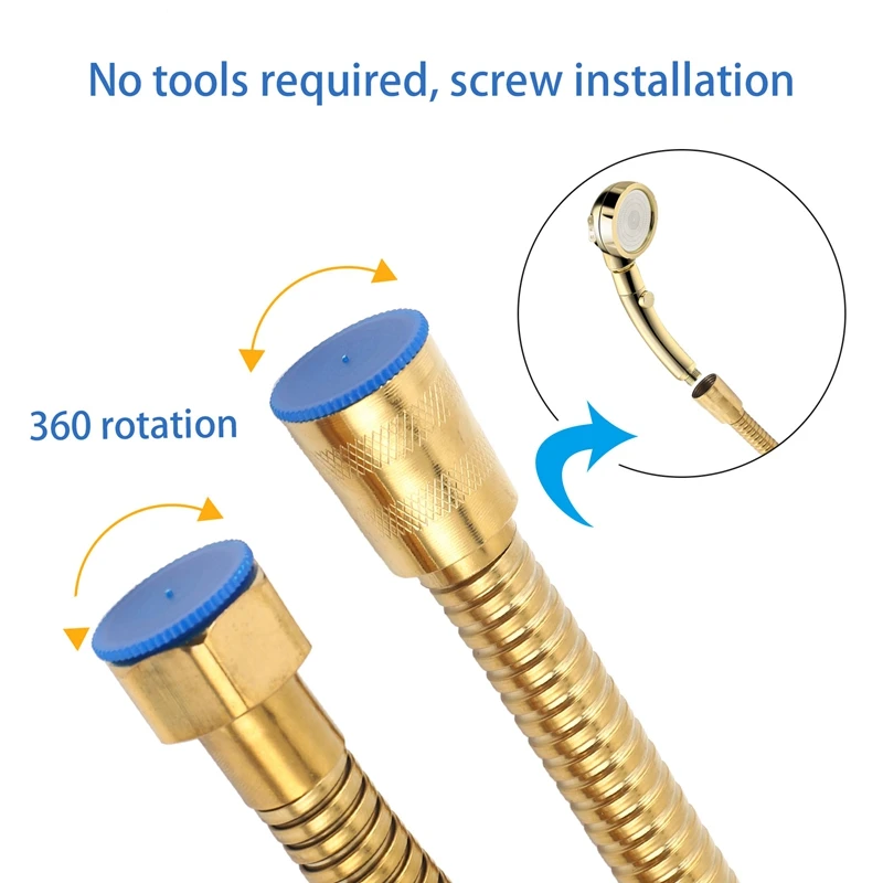 خرطوم رأس دش ذهبي بطول 1.5 متر، أنبوب مياه للحمام من الفولاذ المقاوم للصدأ مرن طويل-A07G