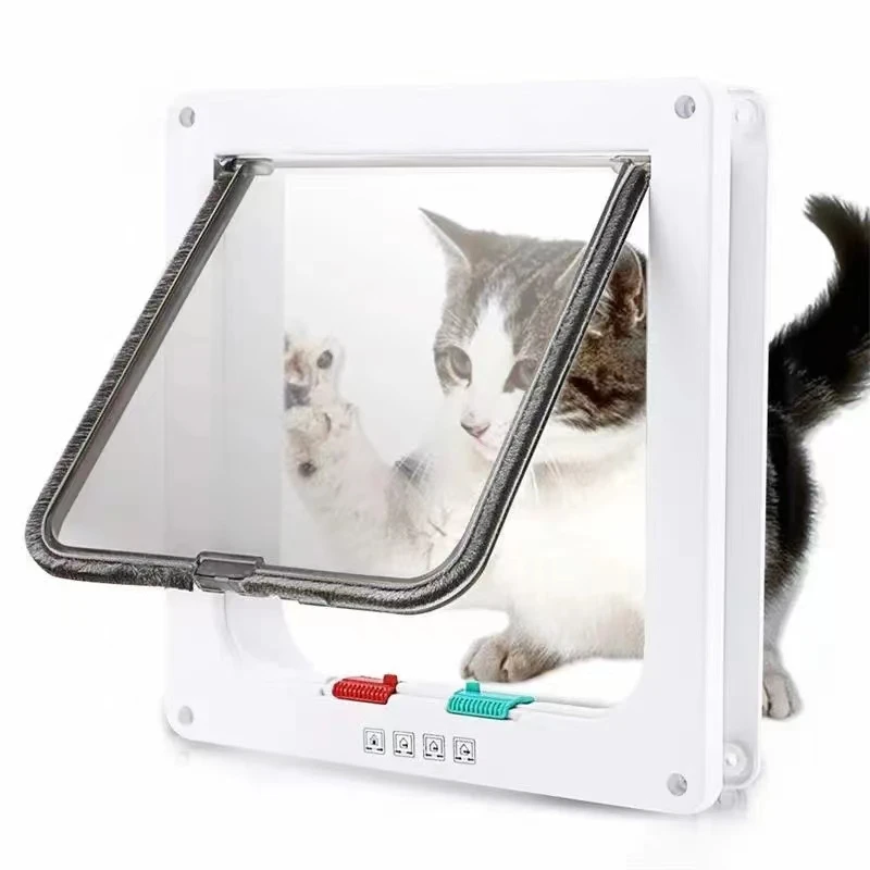 4 Way Security Lock Cat Flap Door Controllable Switch Transparent S/M/L/XL Sized Gate Puppy Kitten Safety in & out Pet Doors Kit