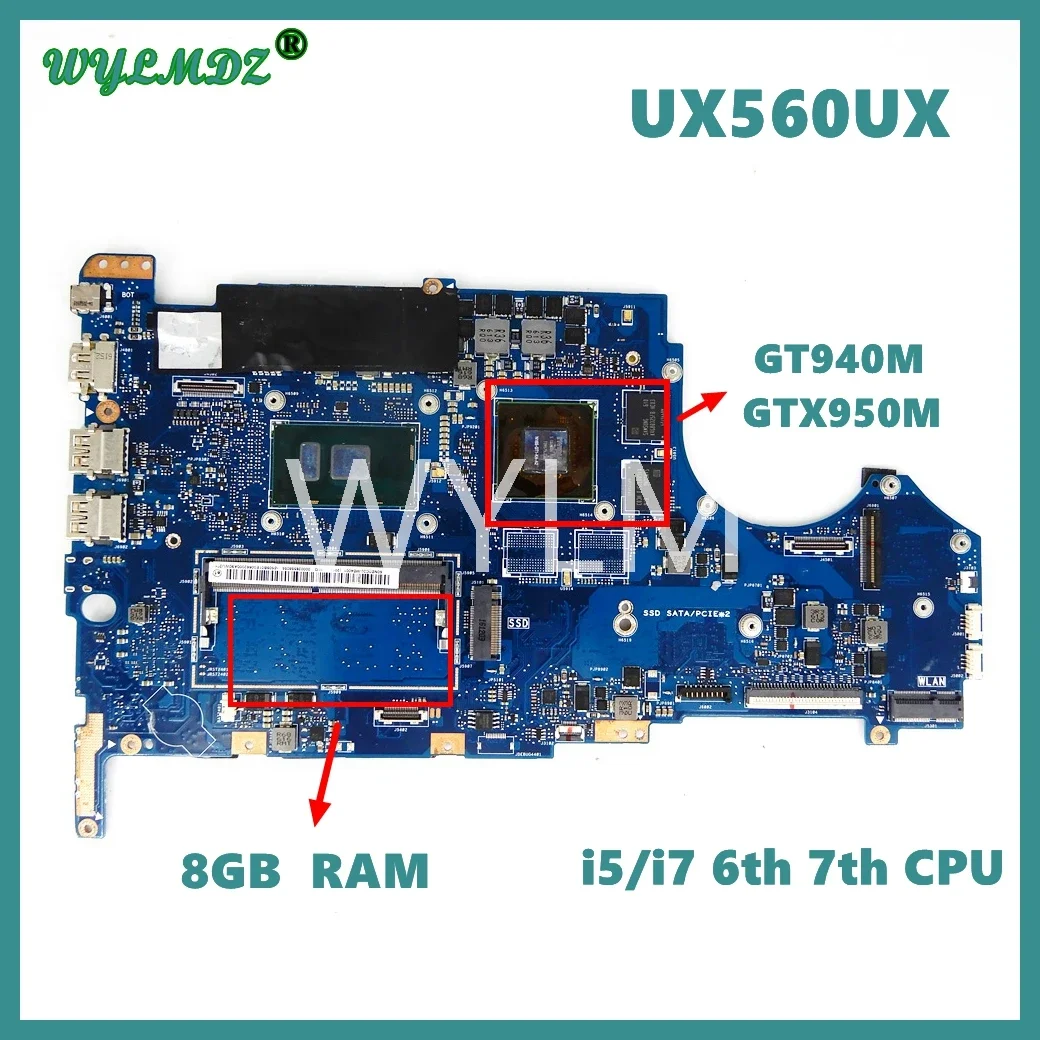 UX560UX i5/i7 CPU 8G-RAM GT940M/GTX950M Mainboard For Asus Q524UQ Q524UQK UX560UQ UX560UQK Q534UX Q534UXK UX560UX Motherboard