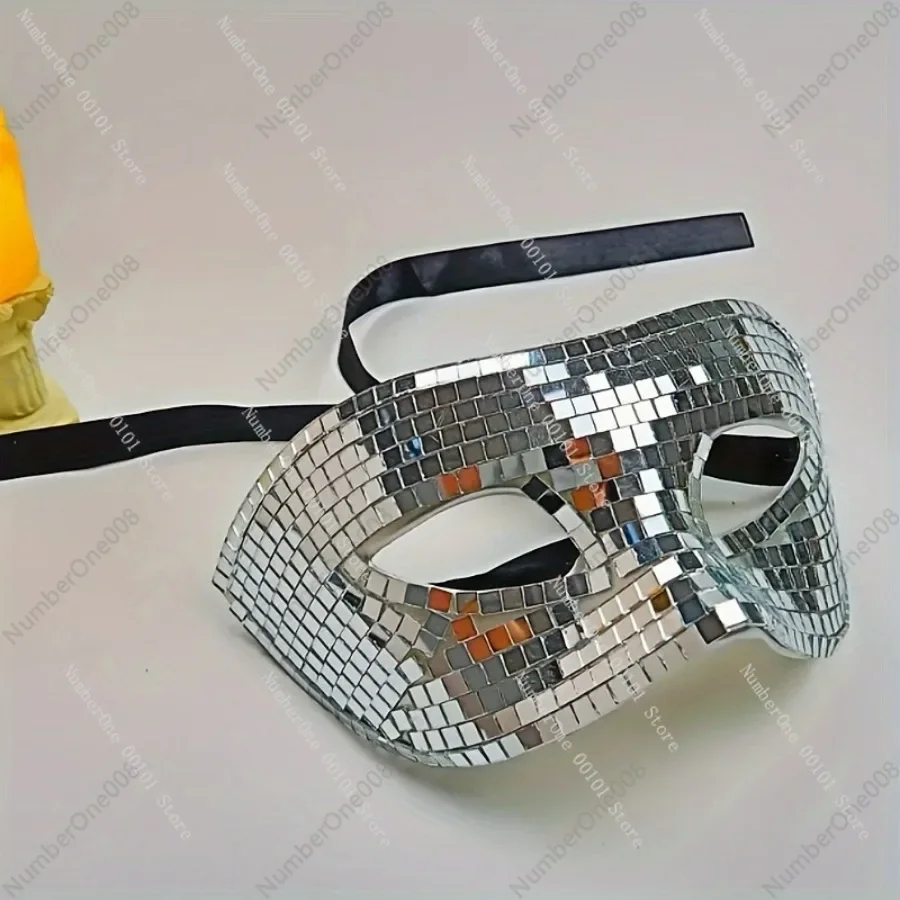 قناع حفلة مرآة ديسكو مصنوع يدويًا، قناع حفلة موسيقية، قناع حفلة الهالوين لتزيين الحفلات #5