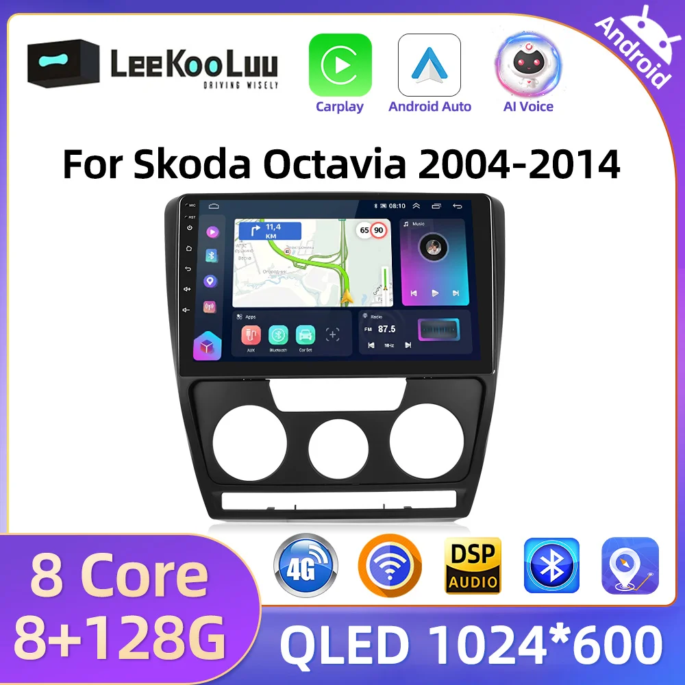 LeeKooLuu Wireless CarPlay Android Autoradio For Skoda Octavia 2004-2014 Car Multiemdia Video Player GPS Stereo Wifi Bluetooth