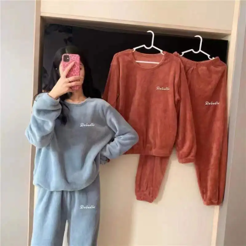 Autumn and Winter New Warm Coral Fleece Pajamas Homewear Suit Fashion Fairy Warm Suit Leisure Homewear Can Be Worn Outside Loose