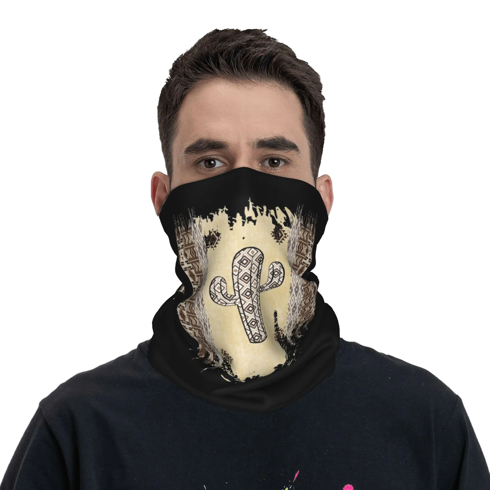 Western Cactus Native American Patterns Bandana Neck Gaiter Printed Wrap Scarf Multi-use Face Mask Cycling Unisex Adult