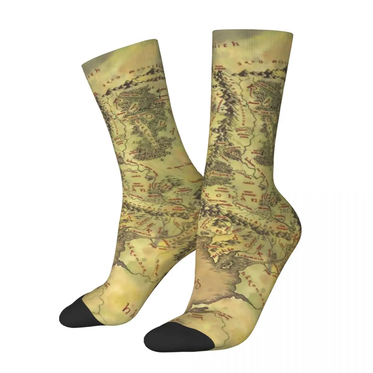 

Middle Earth Map Socks Spring World Maps Print Stockings Casual Unisex Soft Socks Graphic Running Anti Skid Socks