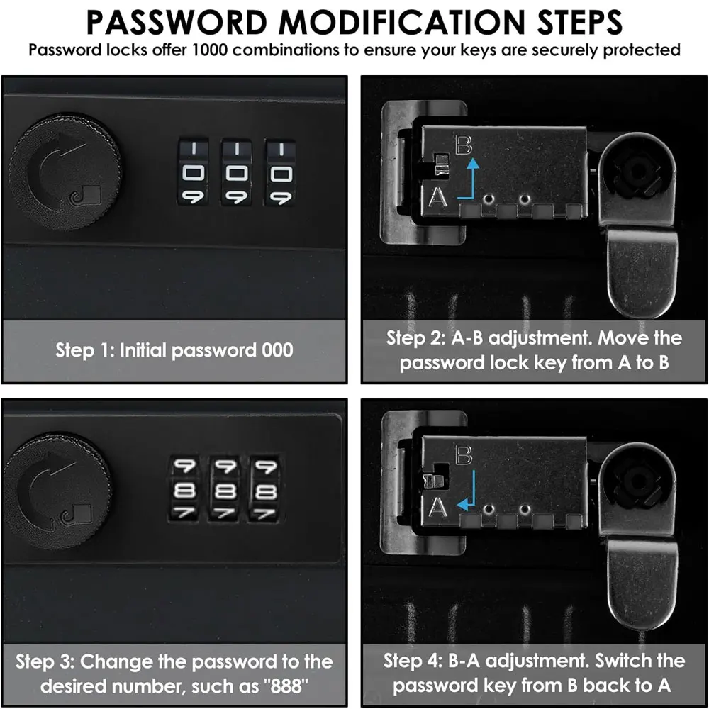 Black Security Key Case with a 3-Digit Combination Lock, 20 Hooks, Wall-Mounted Key Cabinet Lock Case, Dimensions 20×16×7.5cm - view 4