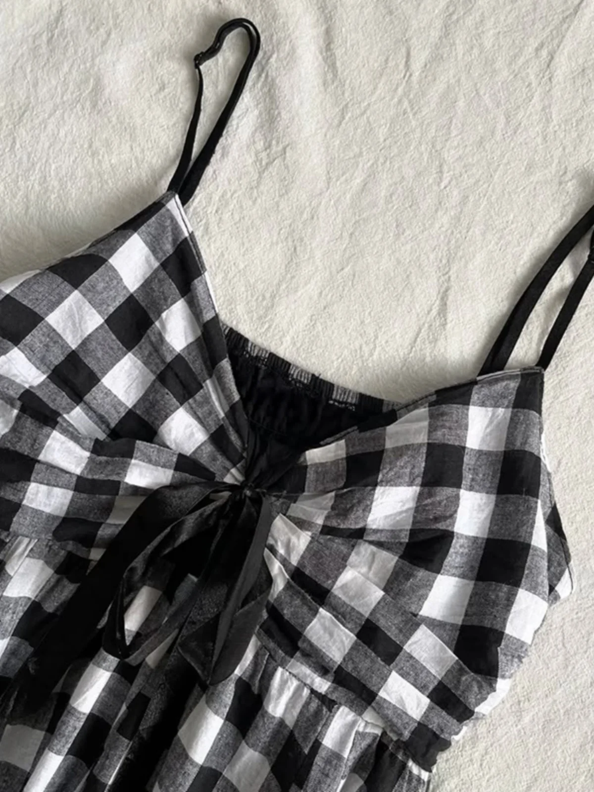 Original Vintage Bla blanc Plaid bretelles a-ligne Dr femmes été coton taille haute robe marque chinoise BYSN-250098