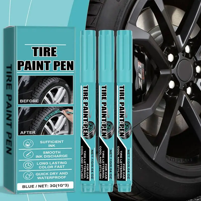 Tire Paint Refinishing Pen For Car Blue Paint Repair Pen For Car Tire 3X Automotive Black Car Scratch Remover Pen Professional