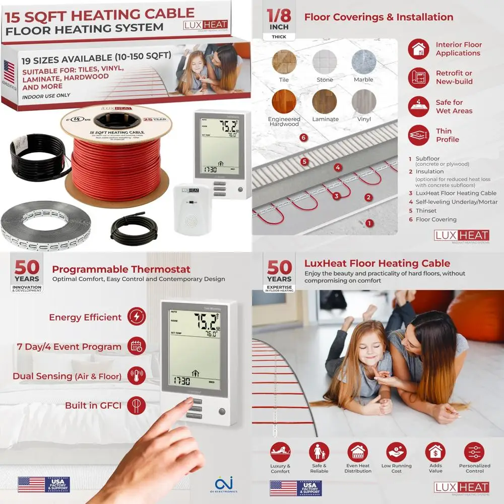 

Система обогрева пола для плитки, комплект электрического излучающего обогрева 15 кв. футов-120 В с программируемым термостатом для плиточных полов