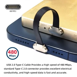 USB2.0 Data Cable 65W Fast Charge Angled USB-C Type C to USB-C Ultra Slim Flat Power for Laptop Tablet Phone