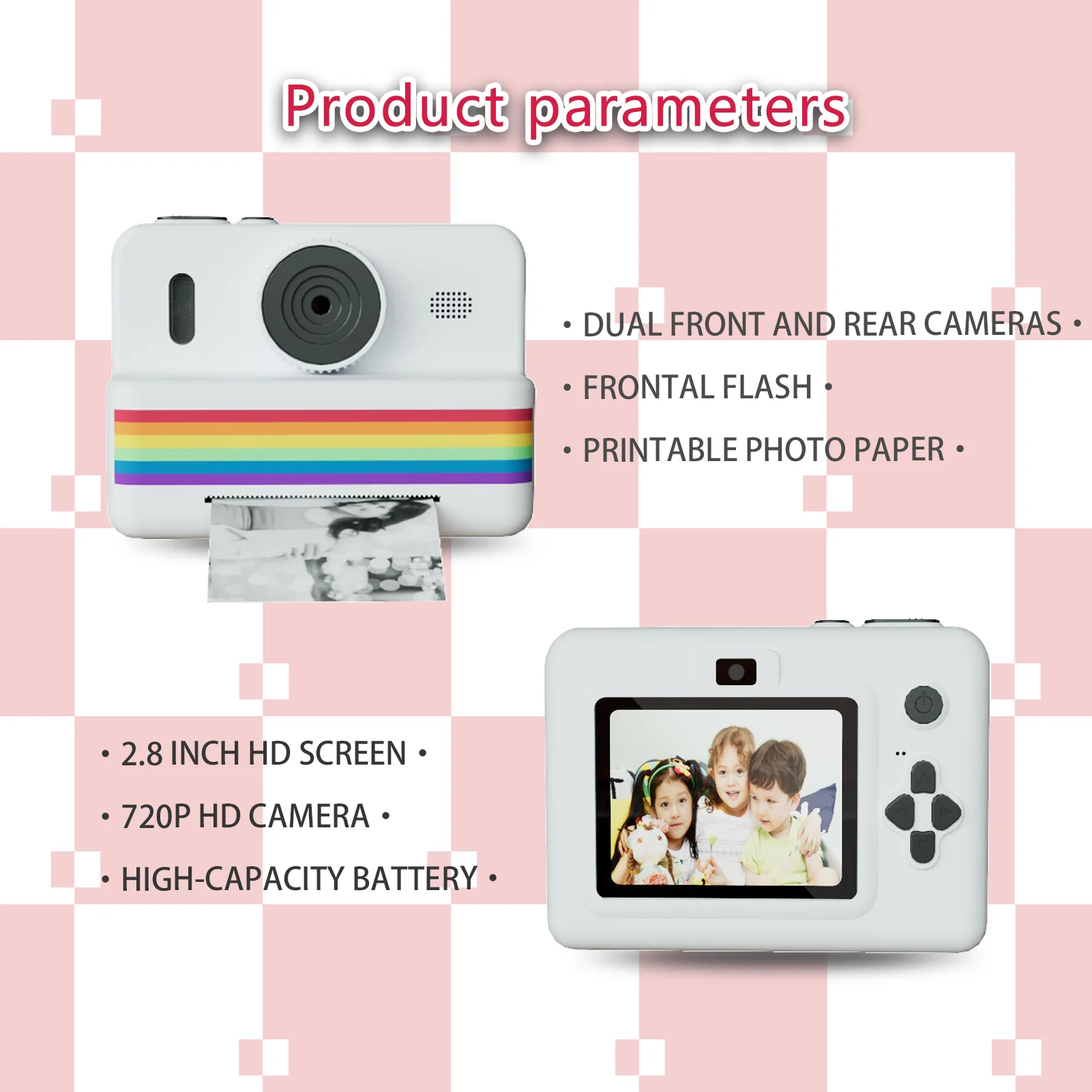 Kids Camera Instant Print Christmas Birthday Gifts for Girls Boys 2.8 Inch Screen Instant Cameras,Portable Toddler Travel TOY