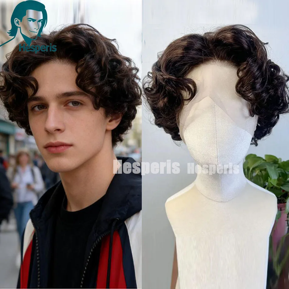 

Hesperis Man Pre-Style Curly Brown Human Hair Wig Glueless Cosplay Male Wigs Handsome Brown Hair for Men Full Lace Wigs