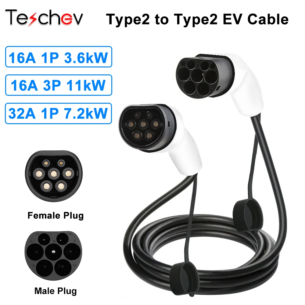 16A/32A 11kW Type2 para Type2 EV Cabo de carregamento IEC 62196-2 Carregador para veículos elétricos Carro PHEV em estação pública