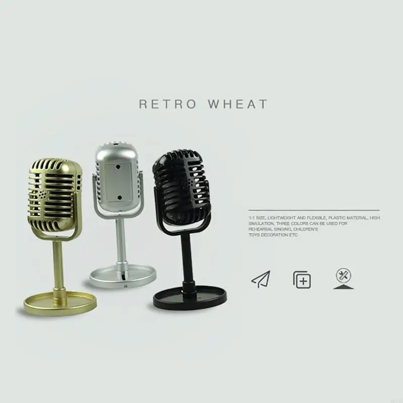 R66A Retro Styles Microphone Prop Fake Vintage Microphone Prop модель с подставкой, серебряными антикварными украшениями