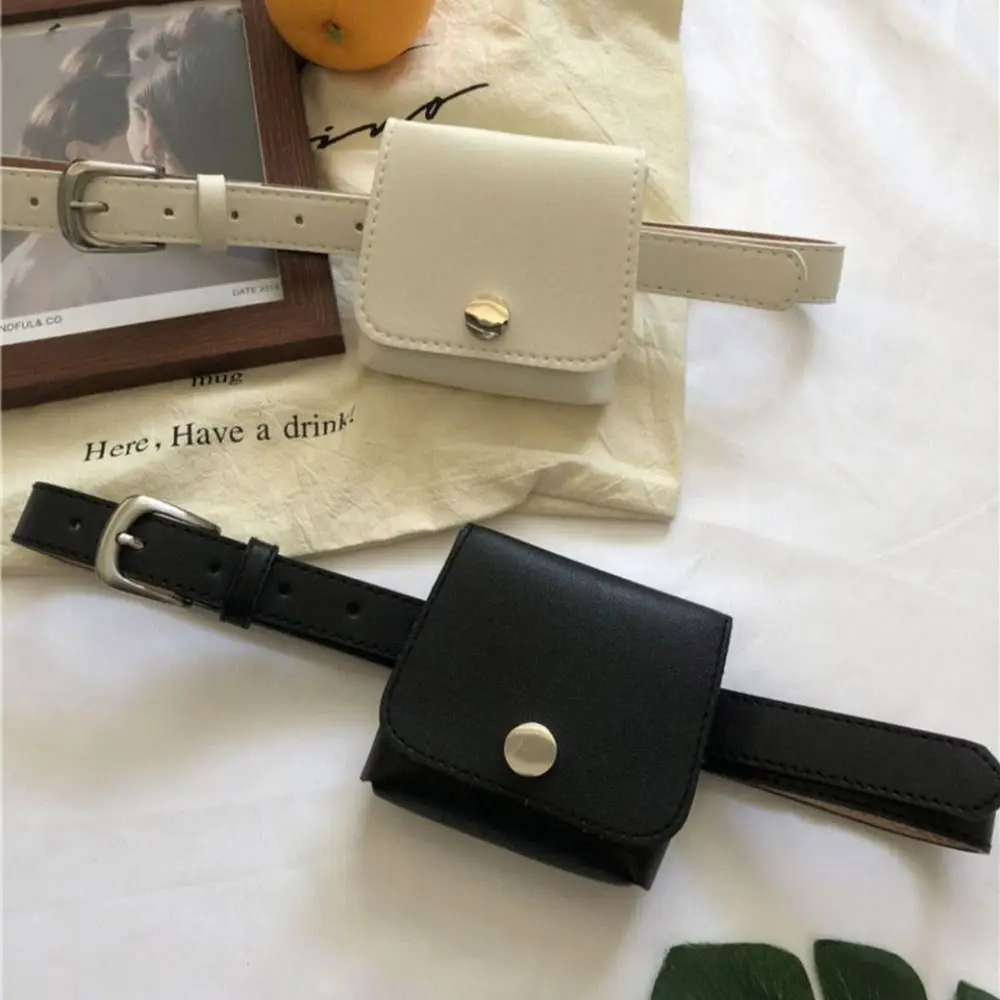 

Portable Korean Style Women Waist Bag Purse PU Women Belt Bag Solid Color Card Pocket Small Card Bag Women
