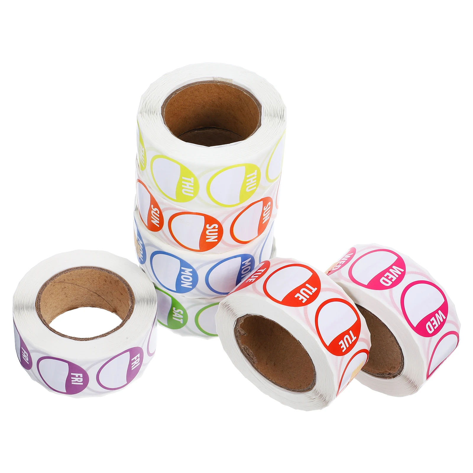 

7 Rolls Date Time Stickers Days Labels Adhesive Colored Square Weekday Restaurant Storage Bottle Organization
