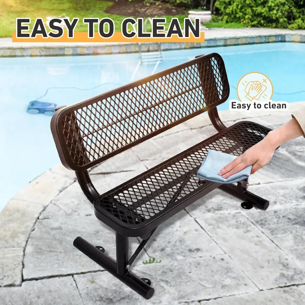 Сверхмощная парковая скамейка длиной 4 фута со спинкой, портативной рамой, уличная металлическая парковая скамейка со спинкой, уличная скамейка со стальной сеткой для сада,