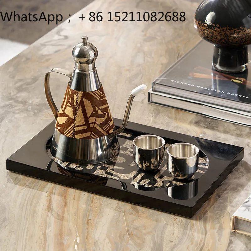 SCY retro style coffee table tray ornament stainless steel water set coffee pot decoration set