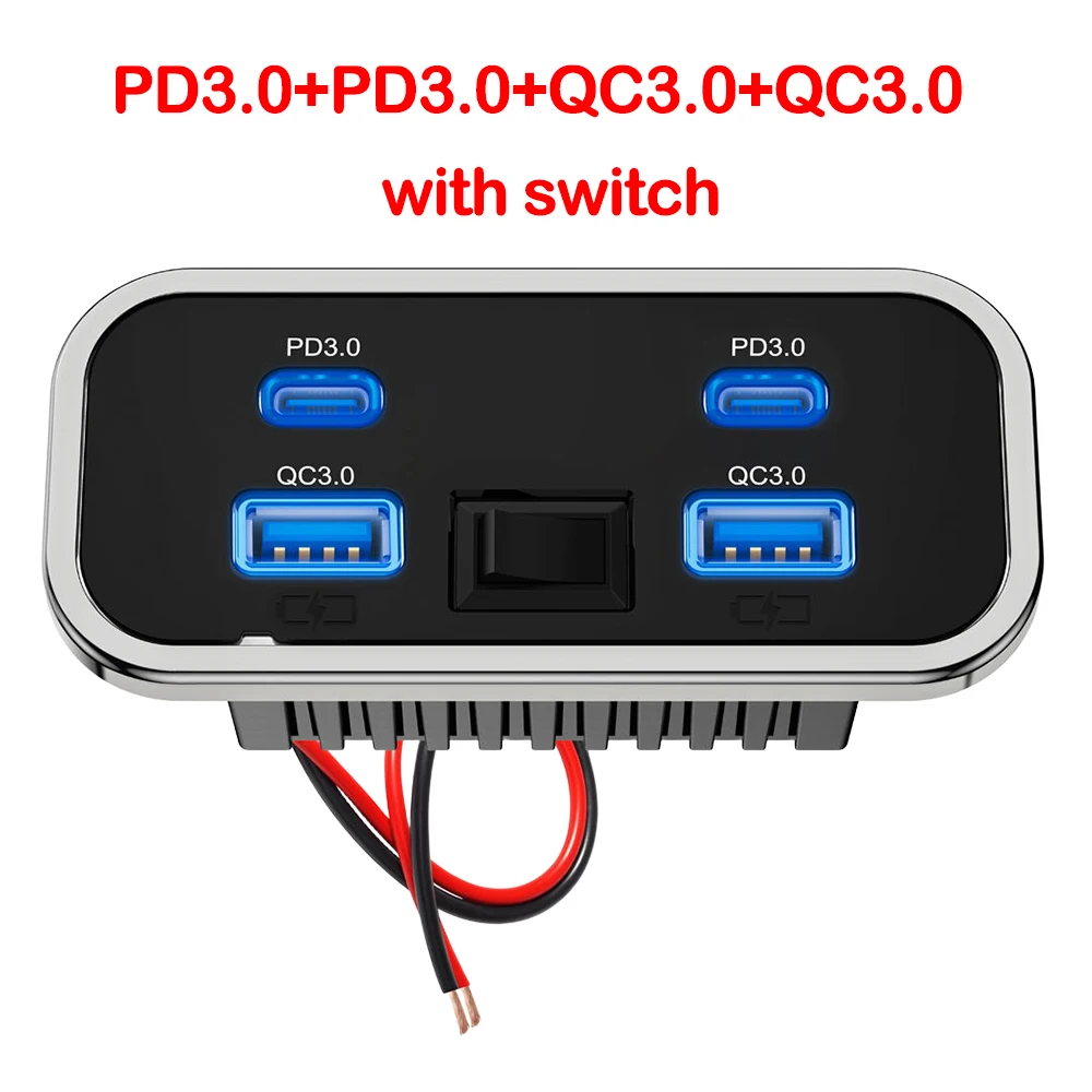 12-24V 2/4/6-poorts QC3.0 PD autolader stopcontact snelladen dubbele USB-C dubbele QC3.0 snellaad stopcontact paneel voor camper vrachtwagen