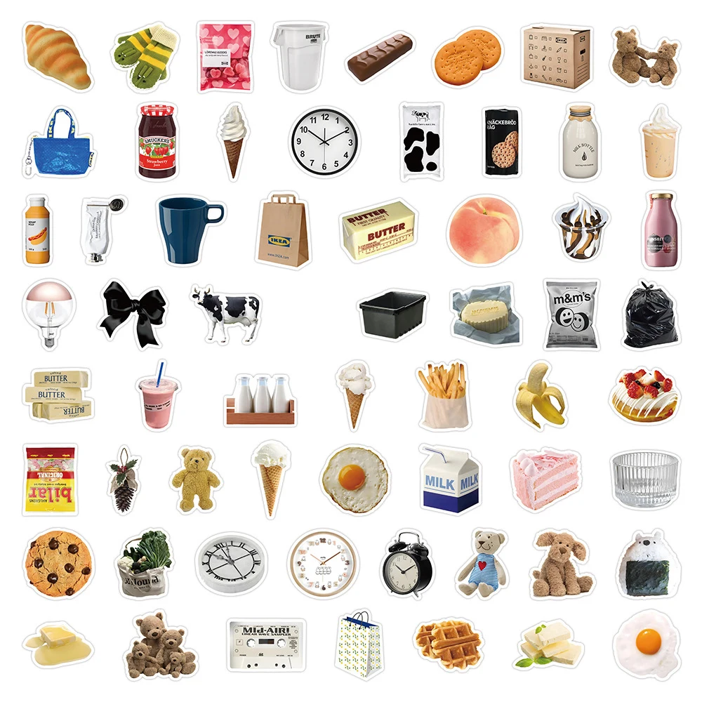 10/30/60/120PCS Mix Cute Food Stickers INS Style Milk Biscuit Decals DIY Fridge Phone Suitcase Laptop Notebook Car Wall Sticker