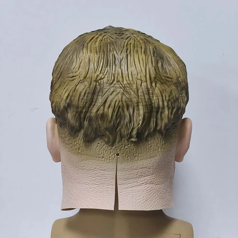 Realistische Latex-Maske für den ganzen Kopf mit lockigem blondem Haar und Bart-Design für Maskerade, Halloween, Cosplay, Kostümparty, Requisiten – Detail 3