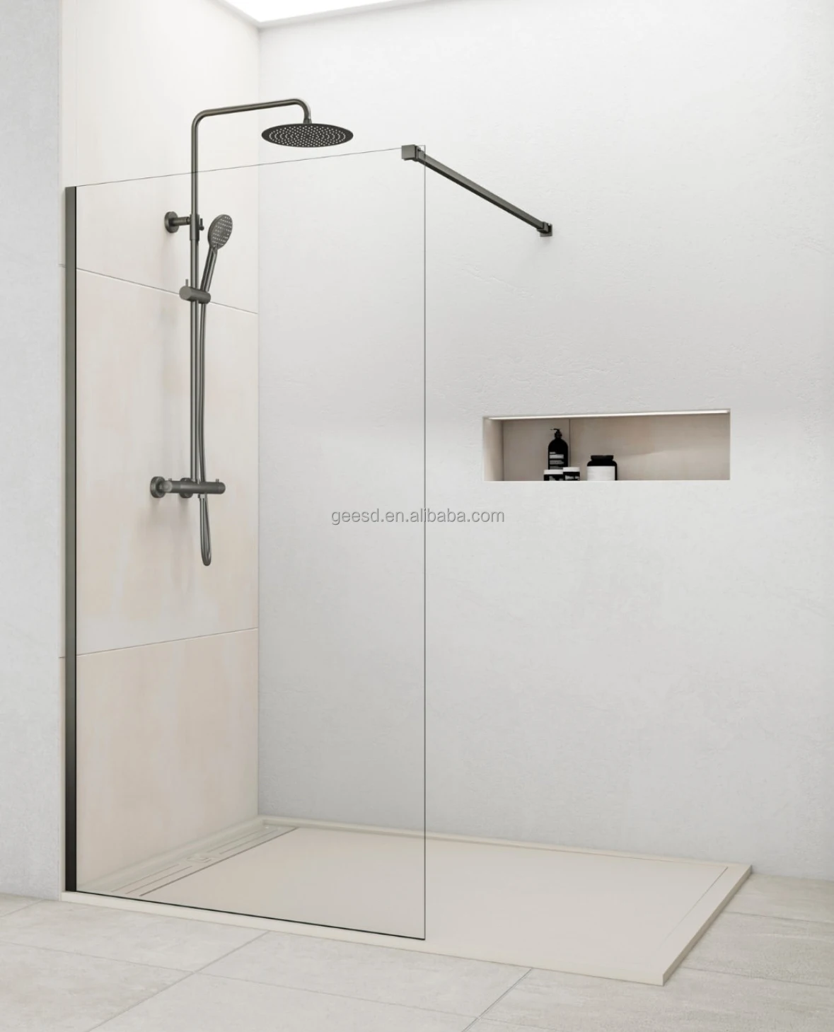 CustomizedGun Metal Gray Wall Profile Walk in Shower Screen  with Support Bar