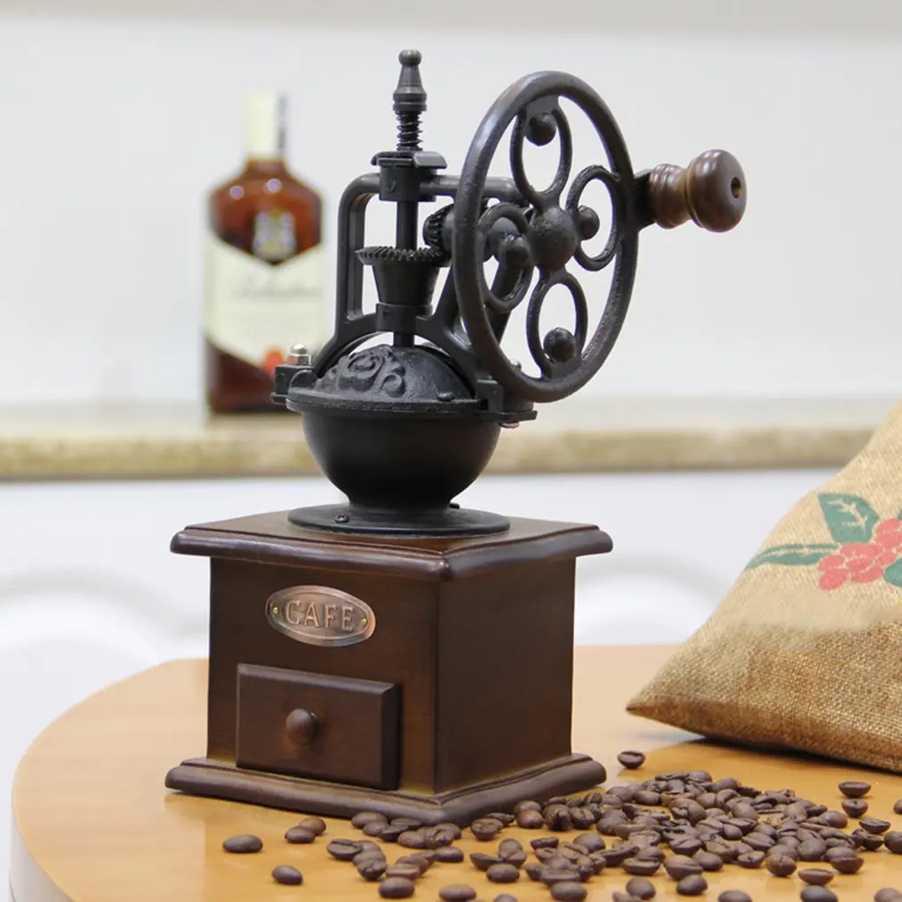 Manual Coffee Grinder Vintage Style Wooden Coffee Bean Mill Grinding Ferris Wheel Design Hand Coffee Maker Machine