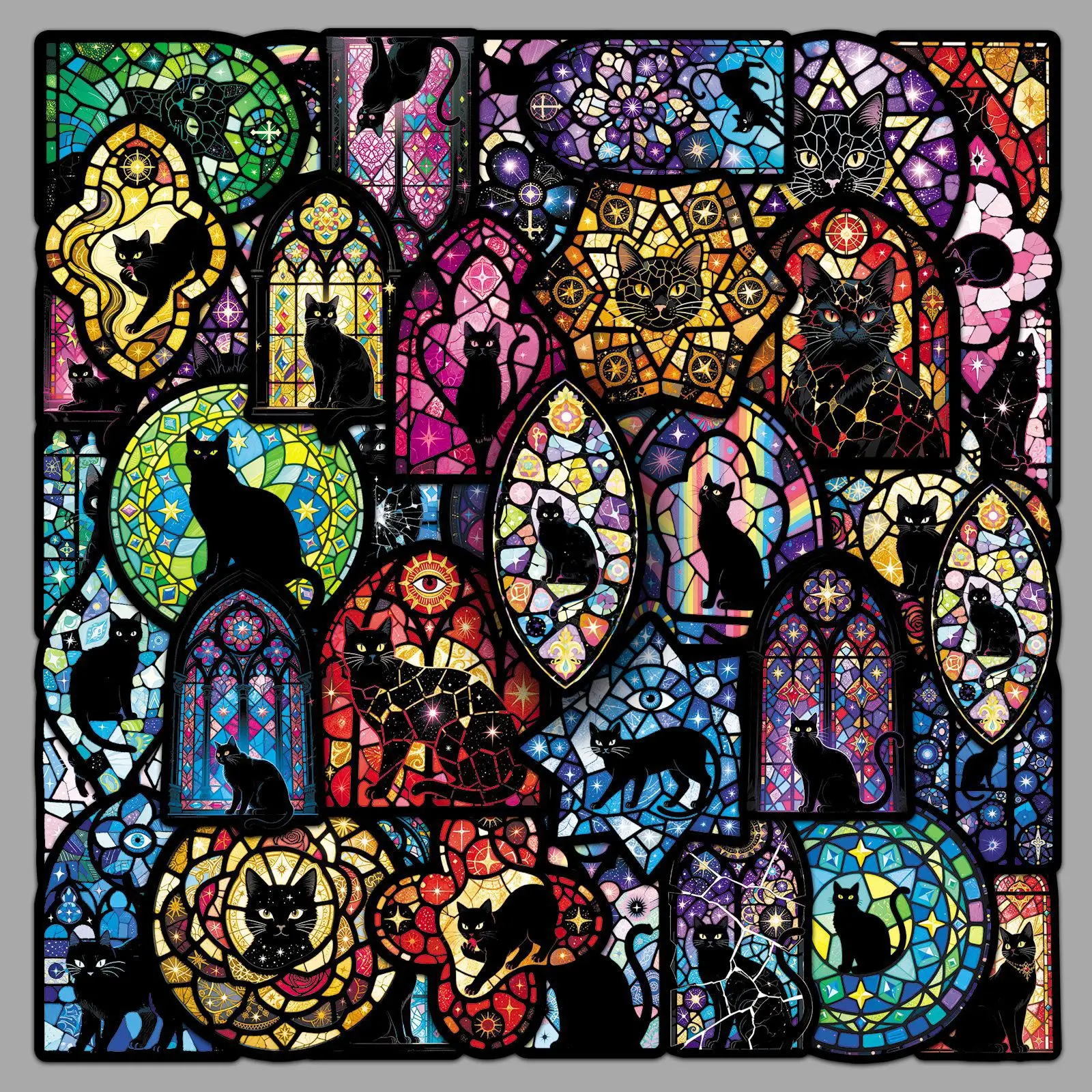 

50PCS Dark Color Window Black Cat Gothic Style Cute Cat Cartoon Animal Decoration Laptop Guitar Waterproof Stickers Kids Toy