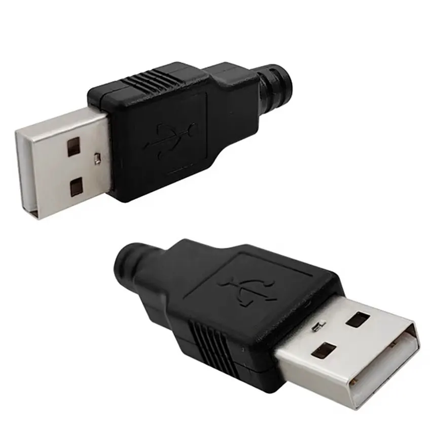 Conector USB tipo A 20 piezas, enchufe macho y hembra de 4 pines con cubierta de plástico negro, USB 2,0, Kits de bricolaje de soldadura Tipo A