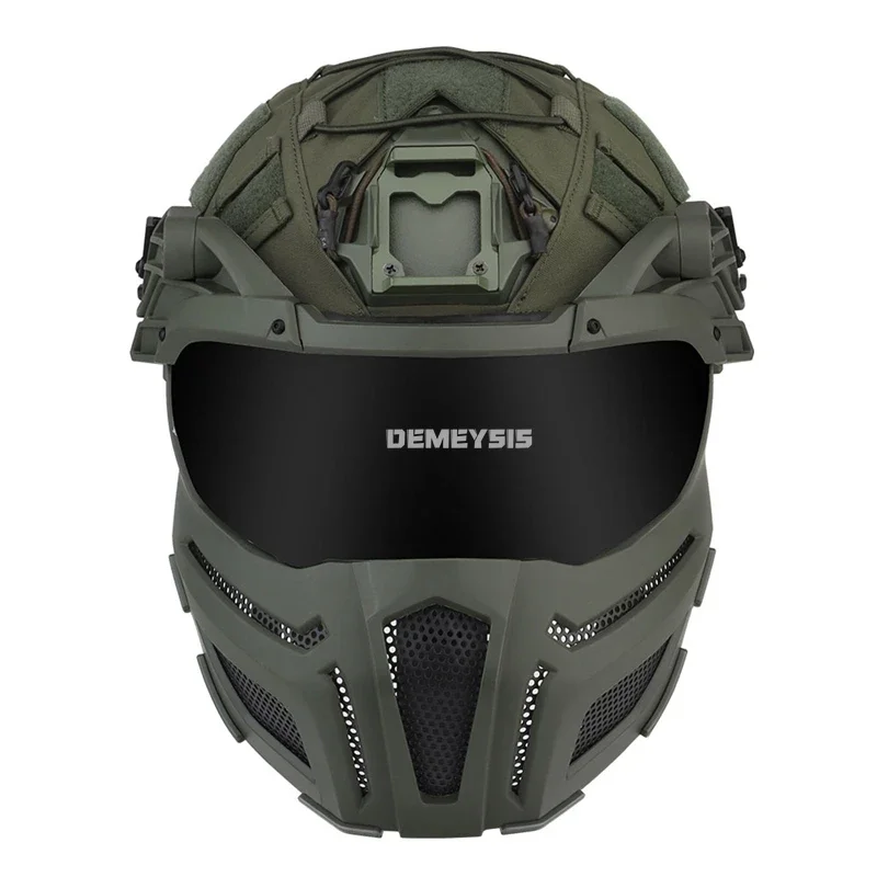 Tactical Full Covered Helmet Removable Mask Shooting CS Combat Protective Helmets Paintball Sports Airsoft FAST Helmet 2 Lens