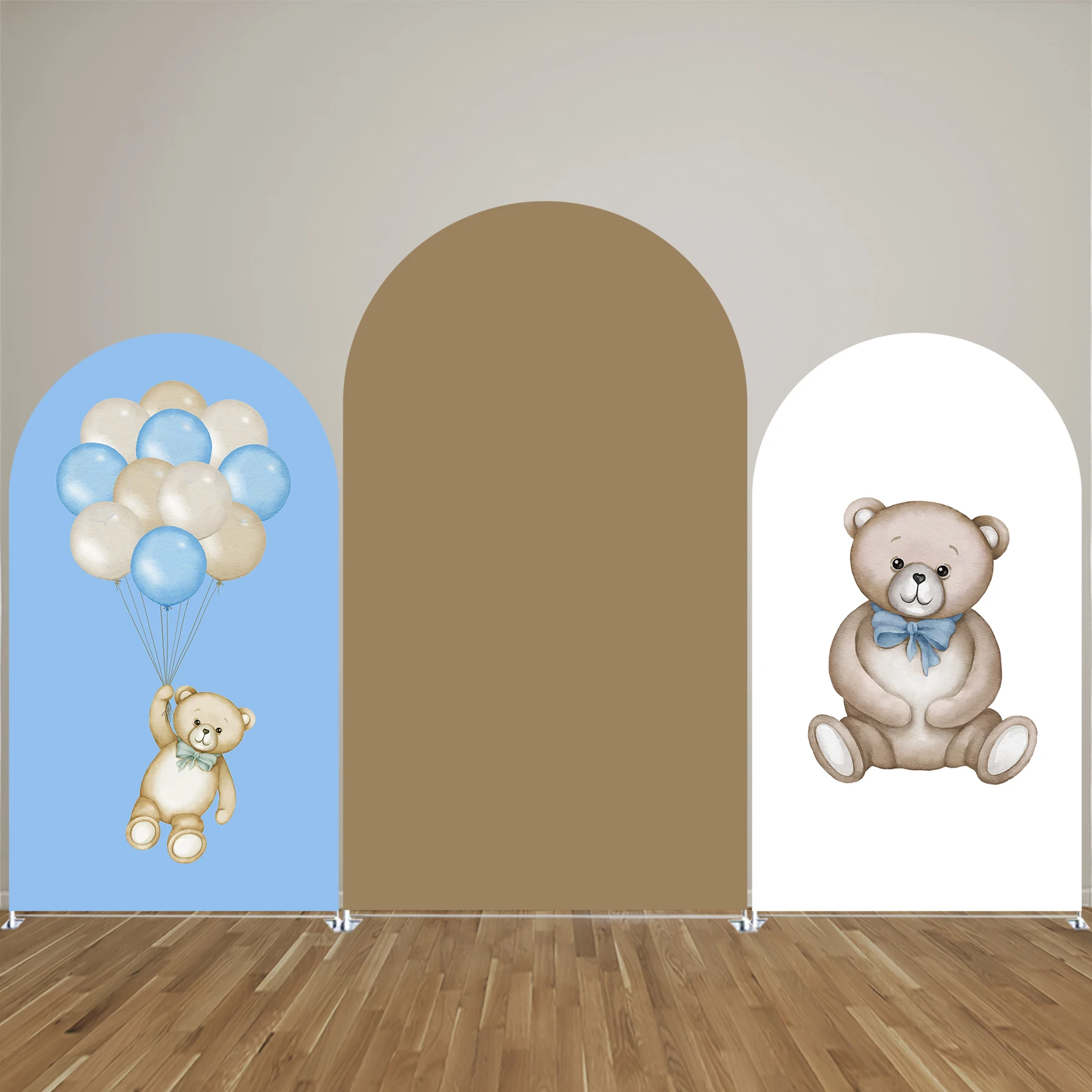 Bear Balloons Arch Backdrop Covers for Birthday Baby Shower Party Decoration Bilayer Stretchy Fabric, Elastic and Washable