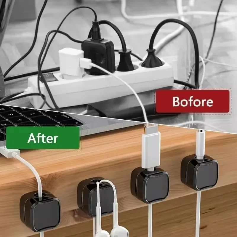 24/1pcs Magnetic Cable Clips Adjustable Cord Holder Under Desk Cable Management Wire Keeper Home Office Cables Clip Organizer