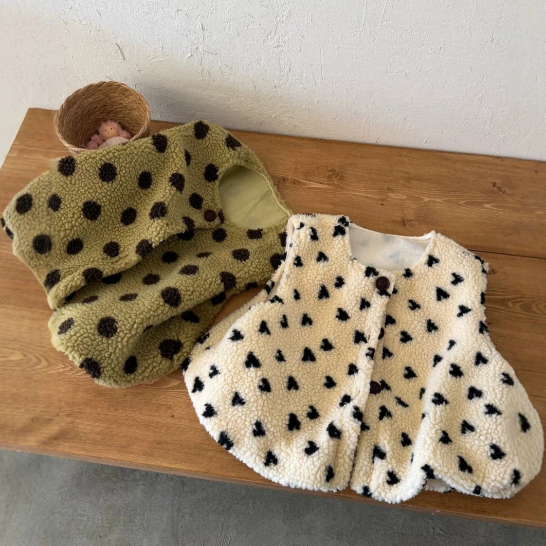 Girl Waistcoat 2026 Autumn and Winter New Children's Clothing Korean Style Girl Baby Dot Lamb Wool Lantern Waistcoat